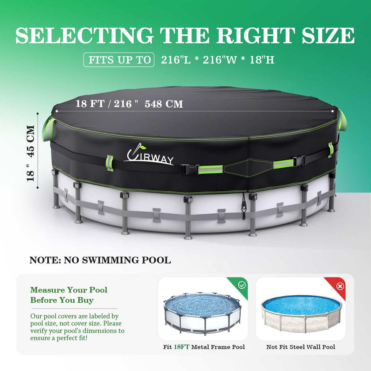 18FT Round Winter Pool Cover – Heavy Duty 500D Above Ground Pool Cover with Windproof Straps & UV Resistance