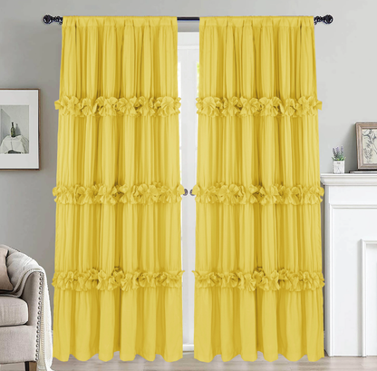 HIG Farmhouse Ruffle Window Curtains withBlackout Liner Handmade Bow Ties Drapes 2Panels Set curtain livingroom curtain edges(100x84 size only one panel)