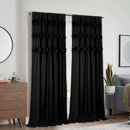 HIG Farmhouse Ruffle Window Curtains withBlackout Liner Handmade Bow Ties Drapes 2Panels Set curtain livingroom curtain edges(100x84 size only one panel)