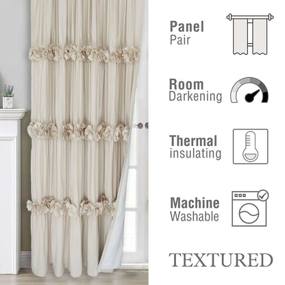 HIG Farmhouse Ruffle Window Curtains withBlackout Liner Handmade Bow Ties Drapes 2Panels Set curtain livingroom curtain edges(100x84 size only one panel)