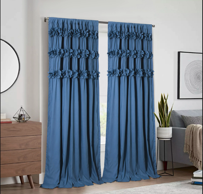 HIG Farmhouse Ruffle Window Curtains withBlackout Liner Handmade Bow Ties Drapes 2Panels Set curtain livingroom curtain edges(100x84 size only one panel)