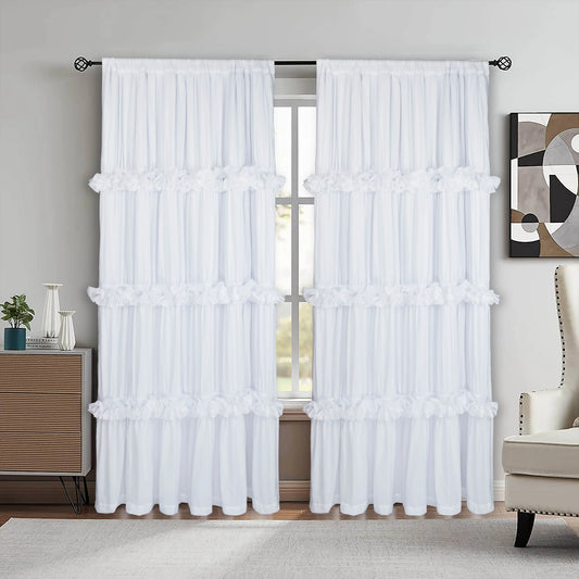 HIG Farmhouse Ruffle Window Curtains withBlackout Liner Handmade Bow Ties Drapes 2Panels Set curtain livingroom curtain edges(100x84 size only one panel)
