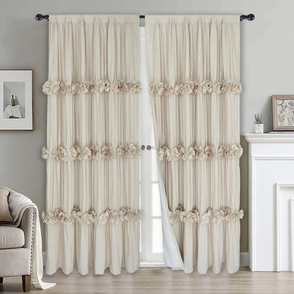 HIG Farmhouse Ruffle Window Curtains withBlackout Liner Handmade Bow Ties Drapes 2Panels Set curtain livingroom curtain edges(100x84 size only one panel)