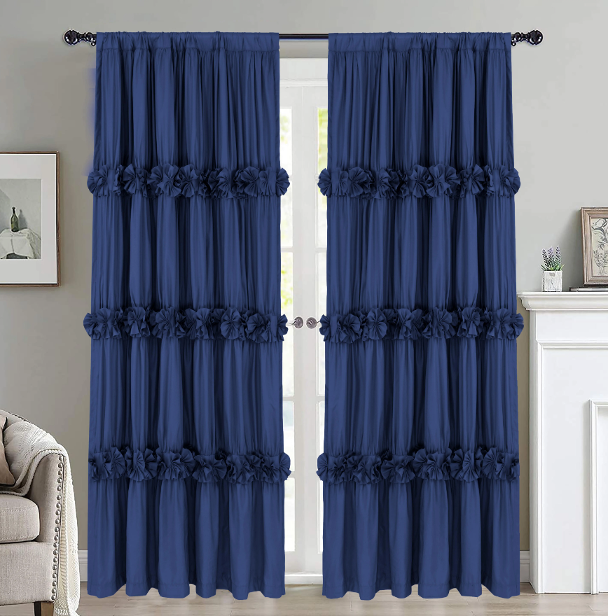 HIG Farmhouse Ruffle Window Curtains withBlackout Liner Handmade Bow Ties Drapes 2Panels Set curtain livingroom curtain edges(100x84 size only one panel)