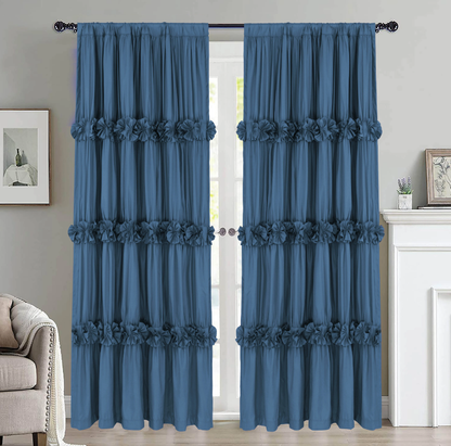 HIG Farmhouse Ruffle Window Curtains withBlackout Liner Handmade Bow Ties Drapes 2Panels Set curtain livingroom curtain edges(100x84 size only one panel)