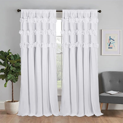 HIG Farmhouse Ruffle Window Curtains withBlackout Liner Handmade Bow Ties Drapes 2Panels Set curtain livingroom curtain edges(100x84 size only one panel)