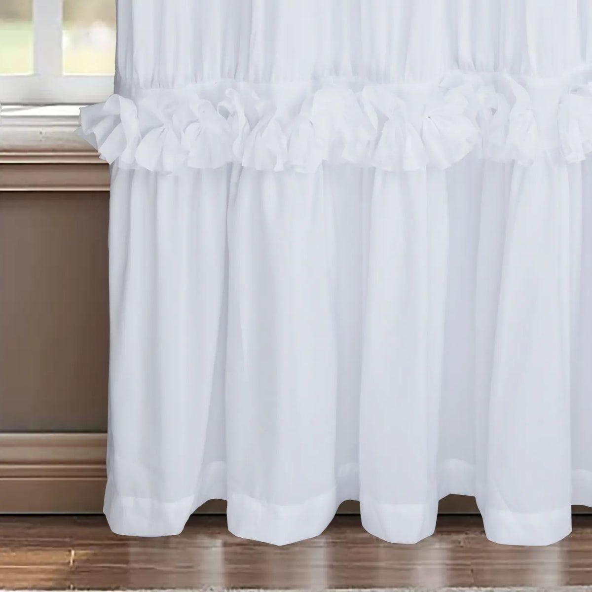 HIG Farmhouse Ruffle Window Curtains withBlackout Liner Handmade Bow Ties Drapes 2Panels Set curtain livingroom curtain edges(100x84 size only one panel)