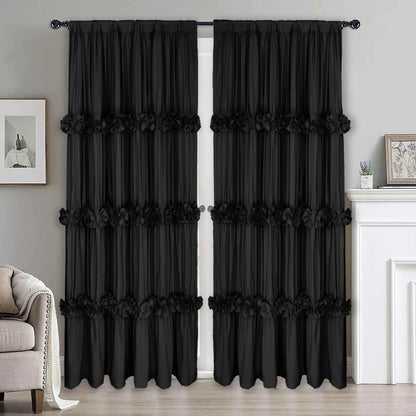 HIG Farmhouse Ruffle Window Curtains withBlackout Liner Handmade Bow Ties Drapes 2Panels Set curtain livingroom curtain edges(100x84 size only one panel)