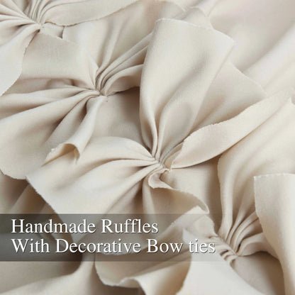 HIG Farmhouse Ruffle Window Curtains withBlackout Liner Handmade Bow Ties Drapes 2Panels Set curtain livingroom curtain edges(100x84 size only one panel)