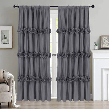 HIG Farmhouse Ruffle Window Curtains withBlackout Liner Handmade Bow Ties Drapes 2Panels Set curtain livingroom curtain edges(100x84 size only one panel)